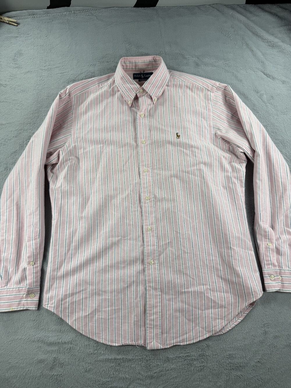 VINTAGE Ralph Lauren Mens Oxford Pink Stripe Button Down Shirt 16/35 Casual